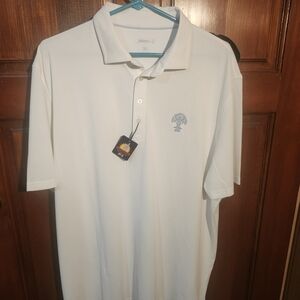 johnnie-O White Polo Shirt with 1896 Olympic Blue Logo